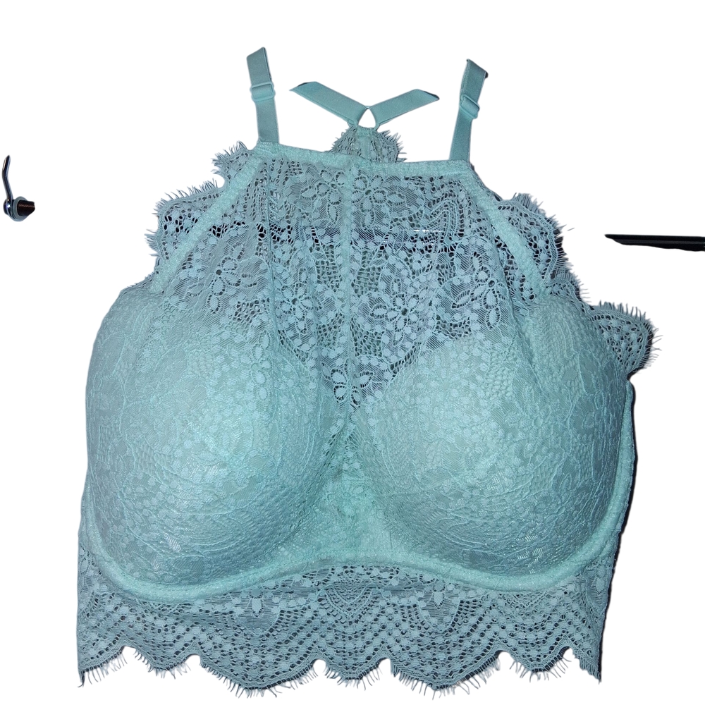Pink Victoria's Secret Elegant Lace Halter Bralette in Soft Green